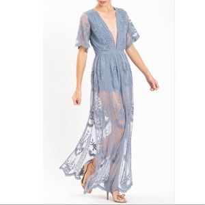 Honey Punch Dusty Blue Lace Maxi